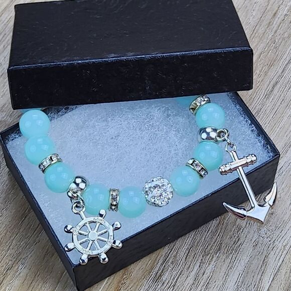 🔹️NWOT Aqua Bead & Nautical Charms Bracelet - Picture 2 of 14